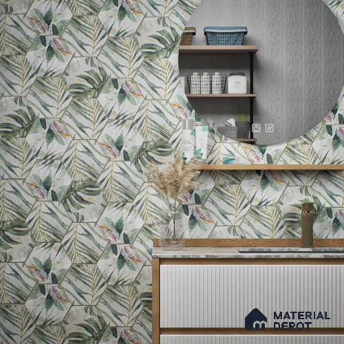 Hexagonal Wall Tile TL 05654 Matrix Jungle Emerald 6 x 6 inch Ceramic Matte Finish - 9 mm | 4 Random Faces | Suitable for Living Room, Bathroom, Kitchen & Backsplash