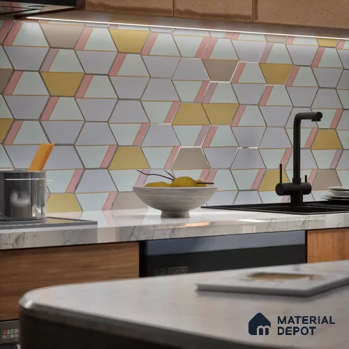 Hexagonal Wall Tile TL 05655 Matrix Elegant Pastel 6 x 6 inch Ceramic Matte Finish - 9 mm | 4 Random Faces | Suitable for Living Room, Bathroom, Kitchen & Backsplash