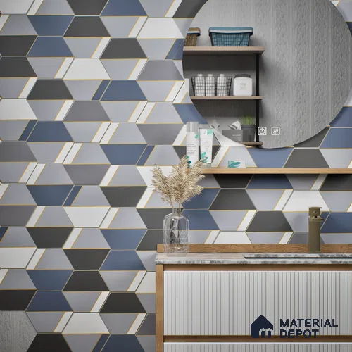 Hexagonal Wall Tile TL 05656 Matrix Twilight Glam 6 x 6 inch Ceramic Matte Finish - 9 mm | 4 Random Faces | Suitable for Living Room, Bathroom, Kitchen & Backsplash