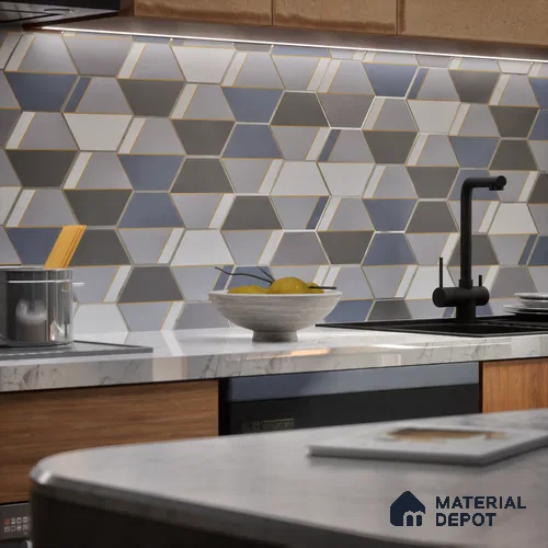 Hexagonal Wall Tile TL 05656 Matrix Twilight Glam 6 x 6 inch Ceramic Matte Finish - 9 mm | 4 Random Faces | Suitable for Living Room, Bathroom, Kitchen & Backsplash