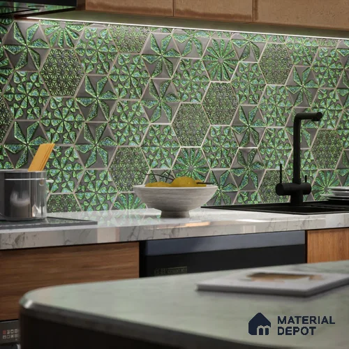 Hexagonal Wall Tile TL 05657 Matrix Distinctive Fern 6 x 6 inch Ceramic Matte Finish - 9 mm | 4 Random Faces | Suitable for Living Room, Bathroom, Kitchen & Backsplash