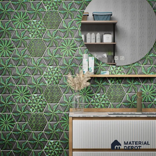 Hexagonal Wall Tile TL 05657 Matrix Distinctive Fern 6 x 6 inch Ceramic Matte Finish - 9 mm | 4 Random Faces | Suitable for Living Room, Bathroom, Kitchen & Backsplash