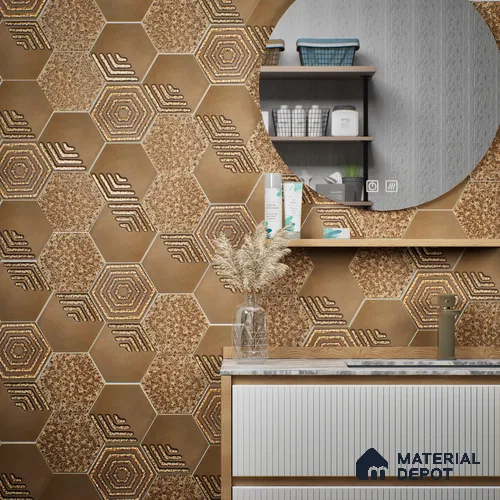 Hexagonal Wall Tile TL 05658 Matrix Sparkling Hex 6 x 6 inch Ceramic Matte Finish - 9 mm | 2 Random Faces | Suitable for Living Room, Bathroom, Kitchen & Backsplash