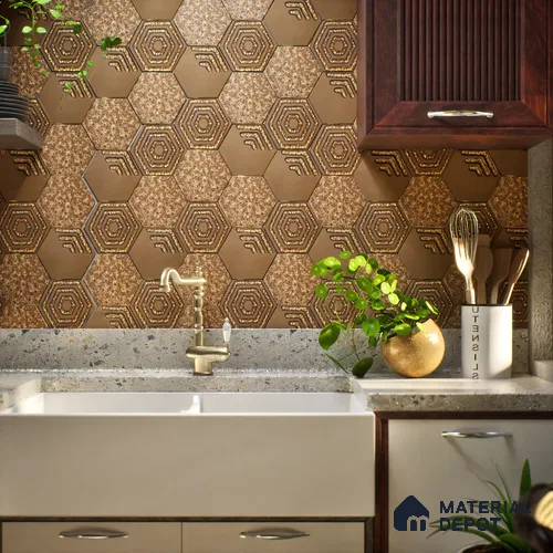 Hexagonal Wall Tile TL 05658 Matrix Sparkling Hex 6 x 6 inch Ceramic Matte Finish - 9 mm | 2 Random Faces | Suitable for Living Room, Bathroom, Kitchen & Backsplash