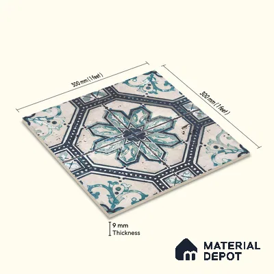 Multifired Moroccan Floor & Wall Tile TL 05659 Zellige Silver Fresco 1 ft x 1 ft Vitrified Matte Finish - 9 mm | Suitable for Bathroom, Kitchen & Backsplash