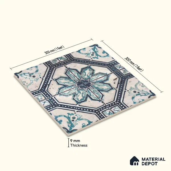 Multifired Moroccan Floor & Wall Tile TL 05659 Zellige Silver Fresco 1 ft x 1 ft Vitrified Matte Finish - 9 mm | Suitable for Bathroom, Kitchen & Backsplash