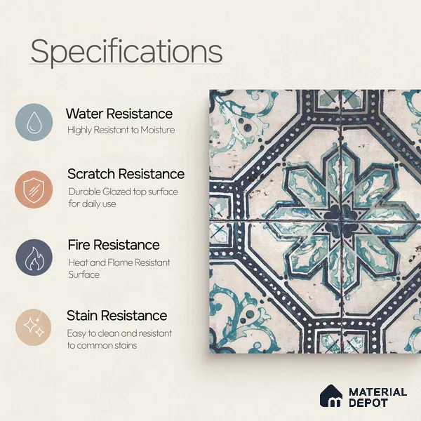Multifired Moroccan Floor & Wall Tile TL 05659 Zellige Silver Fresco 1 ft x 1 ft Vitrified Matte Finish - 9 mm | Suitable for Bathroom, Kitchen & Backsplash