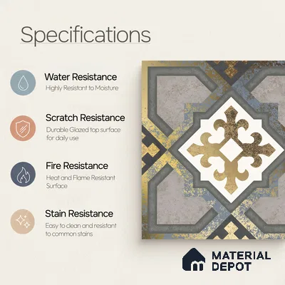 Multifired Moroccan Floor & Wall Tile TL 05661 Zellige Golden Juniper 1 ft x 1 ft Vitrified Matte Finish - 9 mm | Suitable for Bathroom, Kitchen & Backsplash