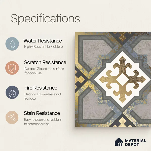 Multifired Moroccan Floor & Wall Tile TL 05661 Zellige Golden Juniper 1 ft x 1 ft Vitrified Matte Finish - 9 mm | Suitable for Bathroom, Kitchen & Backsplash