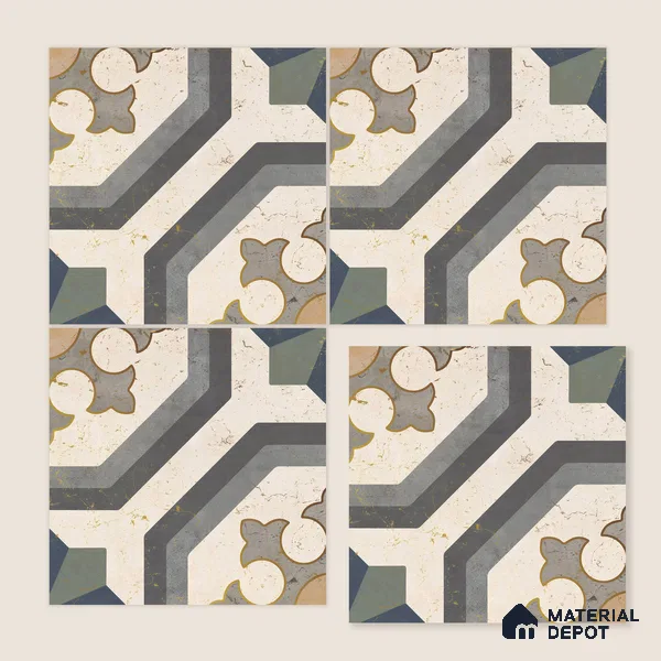 Multifired Moroccan Floor & Wall Tile TL 05662 Zellige Divine Garden 1 ft x 1 ft Vitrified Matte Finish - 9 mm | Suitable for Bathroom, Kitchen & Backsplash