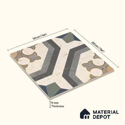 Multifired Moroccan Floor & Wall Tile TL 05662 Zellige Divine Garden 1 ft x 1 ft Vitrified Matte Finish - 9 mm | Suitable for Bathroom, Kitchen & Backsplash