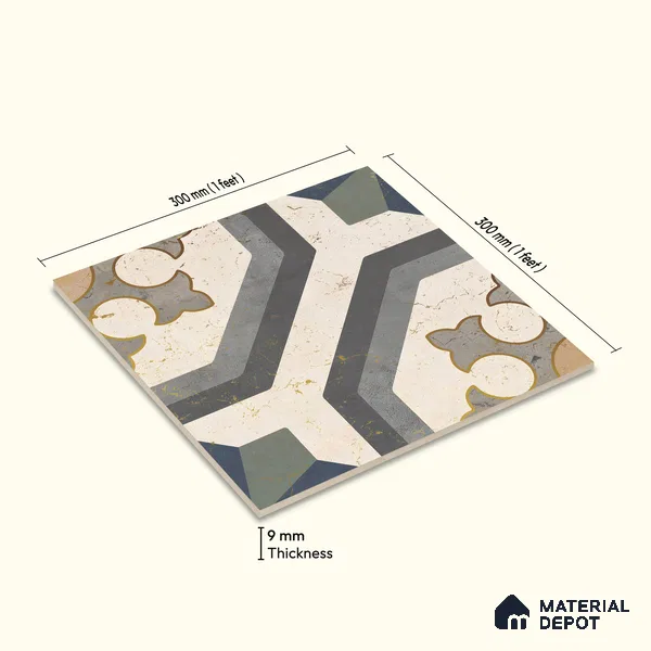 Multifired Moroccan Floor & Wall Tile TL 05662 Zellige Divine Garden 1 ft x 1 ft Vitrified Matte Finish - 9 mm | Suitable for Bathroom, Kitchen & Backsplash