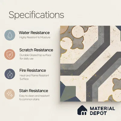 Multifired Moroccan Floor & Wall Tile TL 05662 Zellige Divine Garden 1 ft x 1 ft Vitrified Matte Finish - 9 mm | Suitable for Bathroom, Kitchen & Backsplash