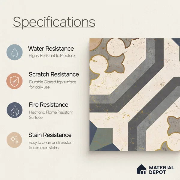 Multifired Moroccan Floor & Wall Tile TL 05662 Zellige Divine Garden 1 ft x 1 ft Vitrified Matte Finish - 9 mm | Suitable for Bathroom, Kitchen & Backsplash