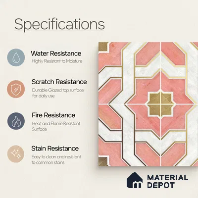 Multifired Moroccan Floor & Wall Tile TL 05663 Zellige Blush Damask 12 x 12 inch Vitrified Matte Finish - 9 mm | Suitable for Living Room, Bathroom, Kitchen & Backsplash