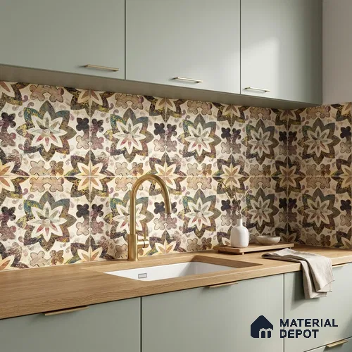 Multifired Moroccan Floor & Wall Tile TL 05664 Zellige Wildwood Green 1 ft x 1 ft Vitrified Matte Finish - 9 mm | Suitable for Kitchen, Bathroom, Balcony
