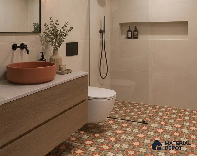 Multifired Moroccan Floor & Wall Tile TL 05665 Zellige Scarlet Festival 1 ft x 1 ft Vitrified Matte Finish - 9 mm | Suitable for Kitchen, Bathroom, Balcony