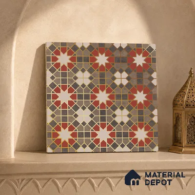 Multifired Moroccan Floor & Wall Tile TL 05665 Zellige Scarlet Festival 12 x 12 inch Vitrified Matte Finish - 9 mm | Suitable for Living Room, Bathroom, Kitchen & Backsplash
