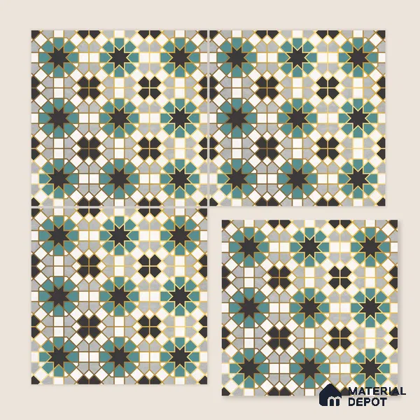 Multifired Moroccan Floor & Wall Tile TL 05666 Zellige Labyrinth Celebration 1 ft x 1 ft Vitrified Matte Finish - 9 mm | Suitable for Bathroom, Kitchen & Backsplash