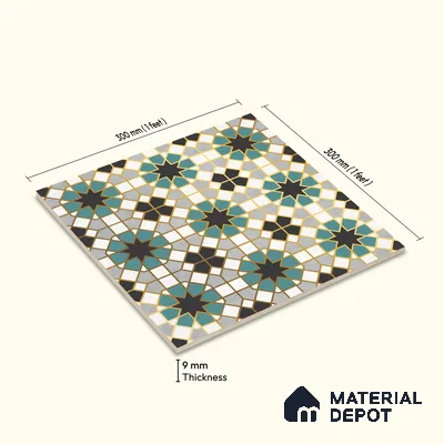 Multifired Moroccan Floor & Wall Tile TL 05666 Zellige Labyrinth Celebration 1 ft x 1 ft Vitrified Matte Finish - 9 mm | Suitable for Bathroom, Kitchen & Backsplash