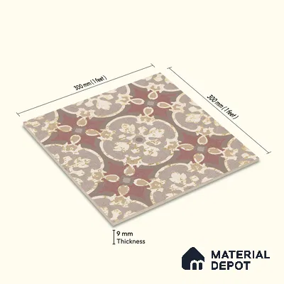 Multifired Moroccan Floor & Wall Tile TL 05667 Zellige Tessellated Coral 12 x 12 inch Vitrified Matte Finish - 9 mm | Suitable for Living Room, Bathroom, Kitchen & Backsplash