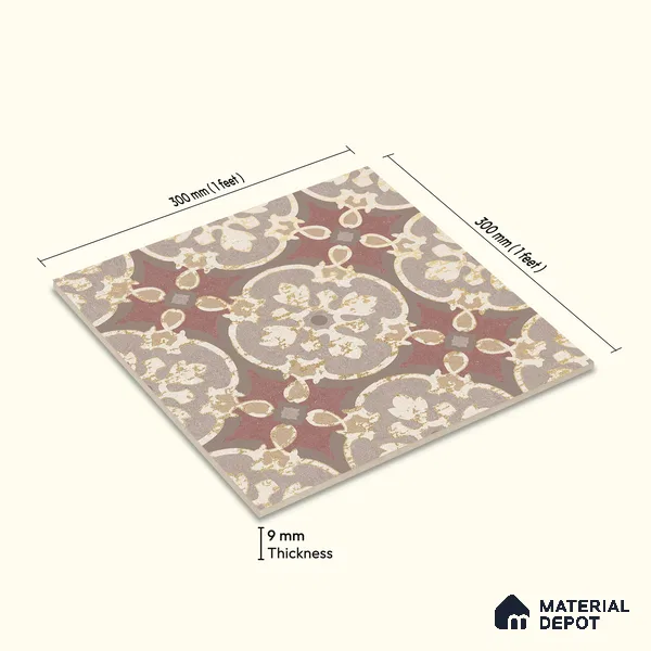 Multifired Moroccan Floor & Wall Tile TL 05667 Zellige Tessellated Coral 12 x 12 inch Vitrified Matte Finish - 9 mm | Suitable for Living Room, Bathroom, Kitchen & Backsplash