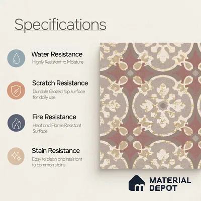 Multifired Moroccan Floor & Wall Tile TL 05667 Zellige Tessellated Coral 12 x 12 inch Vitrified Matte Finish - 9 mm | Suitable for Living Room, Bathroom, Kitchen & Backsplash
