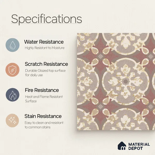 Multifired Moroccan Floor & Wall Tile TL 05667 Zellige Tessellated Coral 12 x 12 inch Vitrified Matte Finish - 9 mm | Suitable for Living Room, Bathroom, Kitchen & Backsplash
