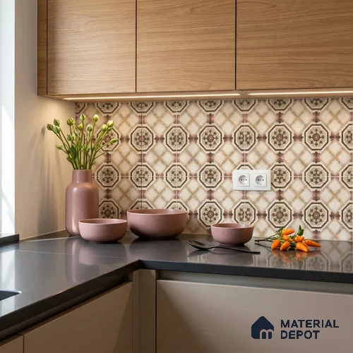 Multifired Moroccan Floor & Wall Tile TL 05668 B Zellige Prismatic Rust 1 ft x 1 ft Vitrified Matte Finish - 9 mm | Suitable for Kitchen, Bathroom, Balcony