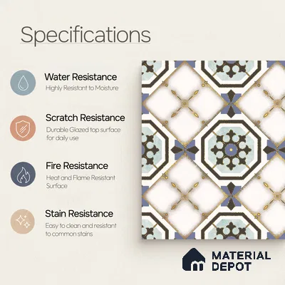 Multifired Moroccan Floor & Wall Tile TL 05668 Zellige Prismatic Blue 12 x 12 inch Vitrified Matte Finish - 9 mm | Suitable for Living Room, Bathroom, Kitchen & Backsplash