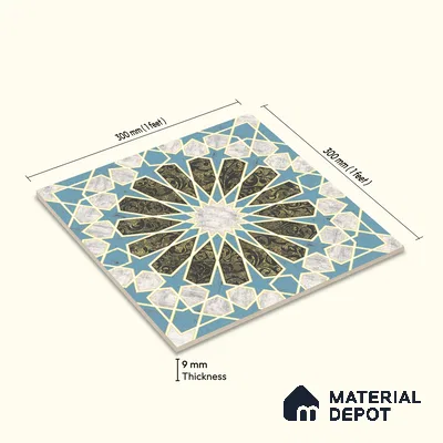 Multifired Moroccan Floor & Wall Tile TL 05669 B Zellige Sapphire Arabesque 12 x 12 inch Vitrified Matte Finish - 9 mm | Suitable for Living Room, Bathroom, Kitchen & Backsplash