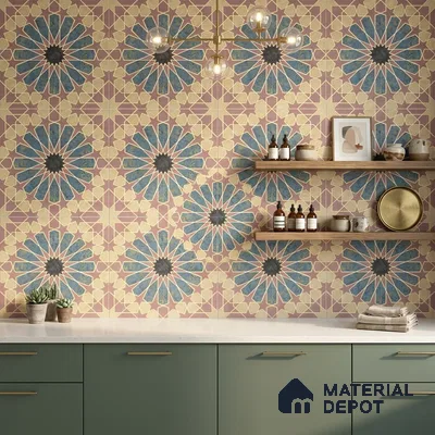 Multifired Moroccan Floor & Wall Tile TL 05669 Zellige Rose Arabesque 12 x 12 inch Vitrified Matte Finish - 9 mm | Suitable for Living Room, Bathroom, Kitchen & Backsplash
