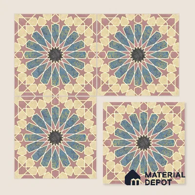Multifired Moroccan Floor & Wall Tile TL 05669 Zellige Rose Arabesque 12 x 12 inch Vitrified Matte Finish - 9 mm | Suitable for Living Room, Bathroom, Kitchen & Backsplash