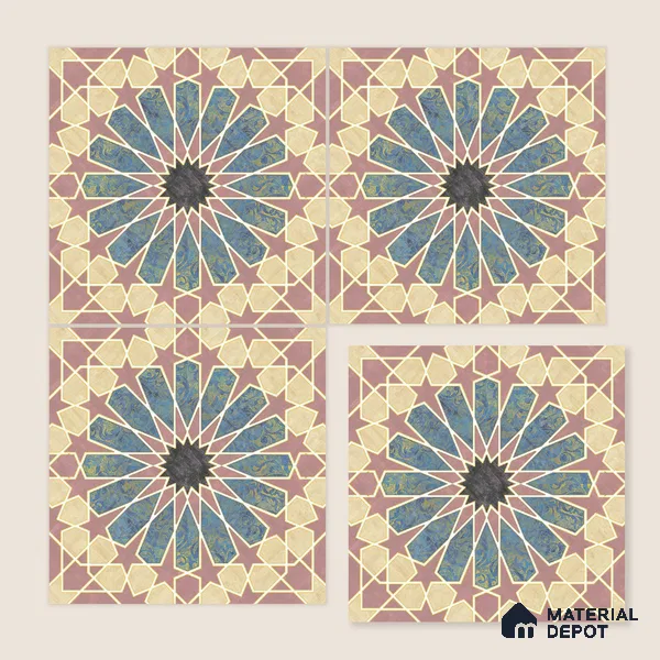 Multifired Moroccan Floor & Wall Tile TL 05669 Zellige Rose Arabesque 12 x 12 inch Vitrified Matte Finish - 9 mm | Suitable for Living Room, Bathroom, Kitchen & Backsplash