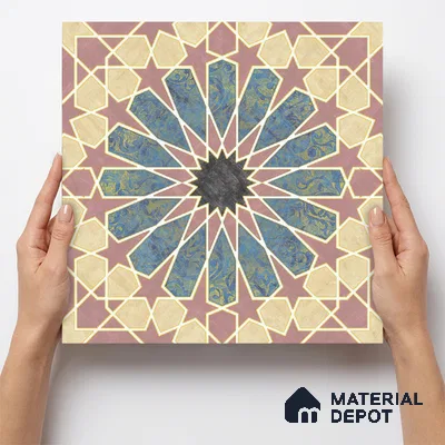 Multifired Moroccan Floor & Wall Tile TL 05669 Zellige Rose Arabesque 12 x 12 inch Vitrified Matte Finish - 9 mm | Suitable for Living Room, Bathroom, Kitchen & Backsplash