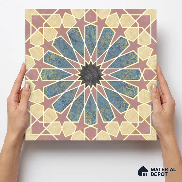 Multifired Moroccan Floor & Wall Tile TL 05669 Zellige Rose Arabesque 12 x 12 inch Vitrified Matte Finish - 9 mm | Suitable for Living Room, Bathroom, Kitchen & Backsplash