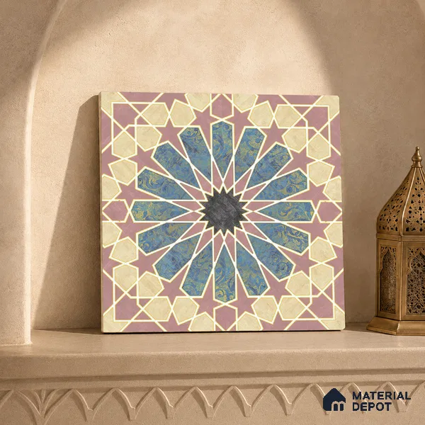 Multifired Moroccan Floor & Wall Tile TL 05669 Zellige Rose Arabesque 12 x 12 inch Vitrified Matte Finish - 9 mm | Suitable for Living Room, Bathroom, Kitchen & Backsplash