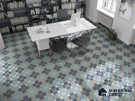 Multifired Moroccan Floor & Wall Tile TL 05671 B Zellige Cadet Mandala 1 ft x 1 ft Vitrified Matte Finish - 9 mm | Suitable for Kitchen, Bathroom, Balcony