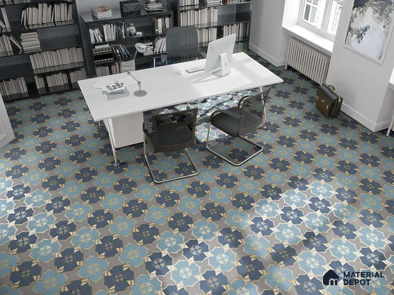 Multifired Moroccan Floor & Wall Tile TL 05671 B Zellige Cadet Mandala 1 ft x 1 ft Vitrified Matte Finish - 9 mm | Suitable for Kitchen, Bathroom, Balcony