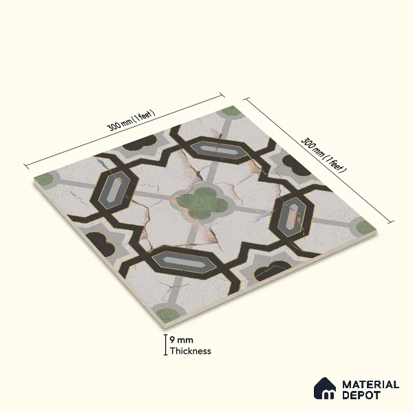 Multifired Moroccan Floor & Wall Tile TL 05673 Zellige Snow Blossom 1 ft x 1 ft Vitrified Matte Finish - 9 mm | Suitable for Kitchen, Bathroom, Balcony