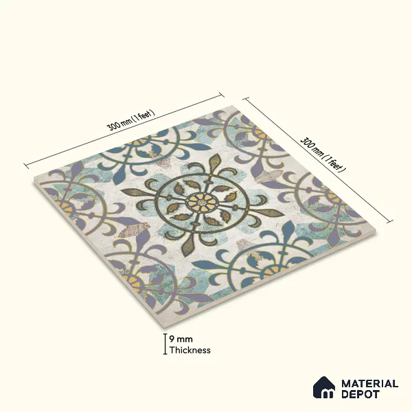 Multifired Moroccan Floor & Wall Tile TL 05674 Zellige Delaj 12 x 12 inch Vitrified Matte Finish - 9 mm | Suitable for Living Room, Bathroom, Kitchen & Backsplash