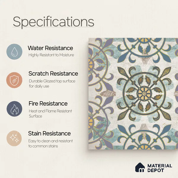Multifired Moroccan Floor & Wall Tile TL 05674 Zellige Delaj 12 x 12 inch Vitrified Matte Finish - 9 mm | Suitable for Living Room, Bathroom, Kitchen & Backsplash