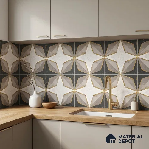 Multifired Moroccan Floor & Wall Tile TL 05675 B Zellige Dark Star 1 ft x 1 ft Vitrified Matte Finish - 9 mm | Suitable for Kitchen, Bathroom, Balcony