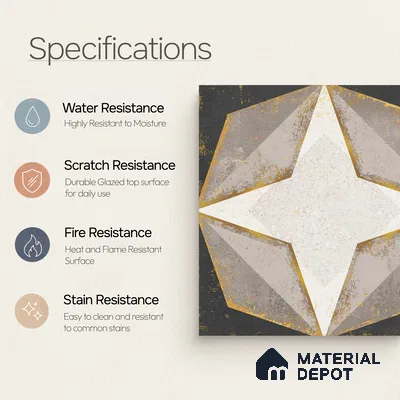 Multifired Moroccan Floor & Wall Tile TL 05675 B Zellige Dark Star 12 x 12 inch Vitrified Matte Finish - 9 mm | Suitable for Living Room, Bathroom, Kitchen & Backsplash