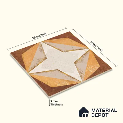 Multifired Moroccan Floor & Wall Tile TL 05675 Zellige Bright Star 12 x 12 inch Vitrified Matte Finish - 9 mm | Suitable for Living Room, Bathroom, Kitchen & Backsplash
