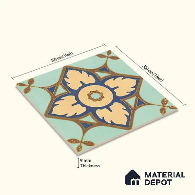 Multifired Moroccan Floor & Wall Tile TL 05677 Zellige Indigo Batik 12 x 12 inch Vitrified Matte Finish - 9 mm | Suitable for Living Room, Bathroom, Kitchen & Backsplash