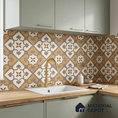 Multifired Moroccan Floor & Wall Tile TL 05678 B Zellige Ivory Lattice 12 x 12 inch Vitrified Matte Finish - 9 mm | Suitable for Living Room, Bathroom, Kitchen & Backsplash
