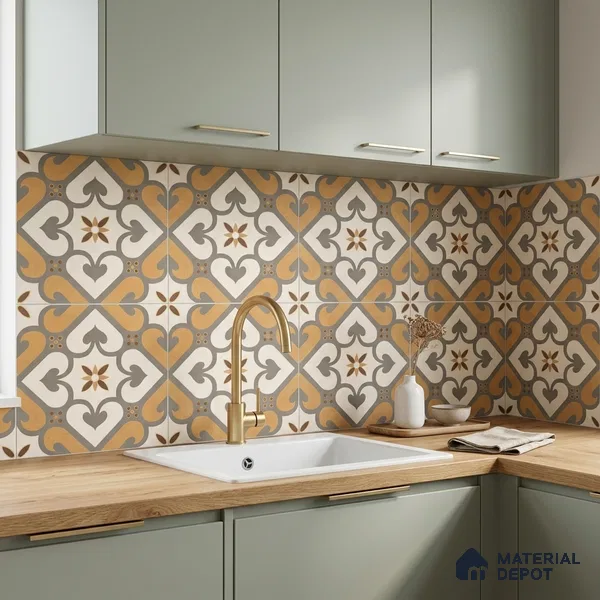 Multifired Moroccan Floor & Wall Tile TL 05678 B Zellige Ivory Lattice 12 x 12 inch Vitrified Matte Finish - 9 mm | Suitable for Living Room, Bathroom, Kitchen & Backsplash