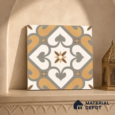 Multifired Moroccan Floor & Wall Tile TL 05678 B Zellige Ivory Lattice 12 x 12 inch Vitrified Matte Finish - 9 mm | Suitable for Living Room, Bathroom, Kitchen & Backsplash