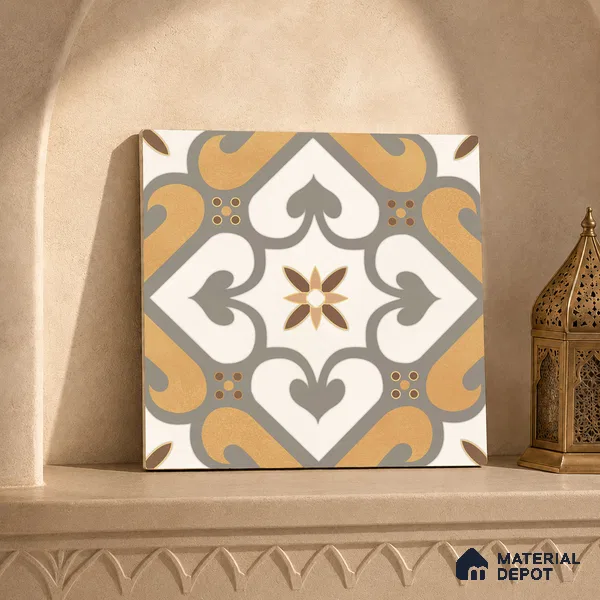 Multifired Moroccan Floor & Wall Tile TL 05678 B Zellige Ivory Lattice 12 x 12 inch Vitrified Matte Finish - 9 mm | Suitable for Living Room, Bathroom, Kitchen & Backsplash